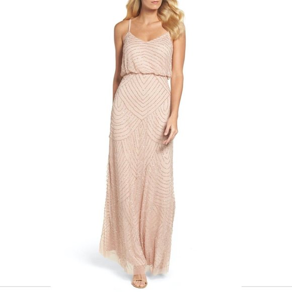 NEW! Adrianna‎ Papell Art Deco Beaded Blouson Gown in Blush Pink [SZ 12 ] - Picture 11 of 13